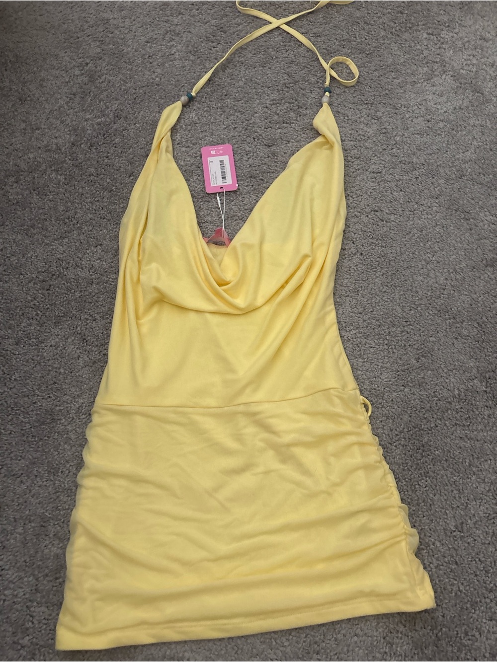Edikted Soft Yellow Cowl Halter Mini Dress